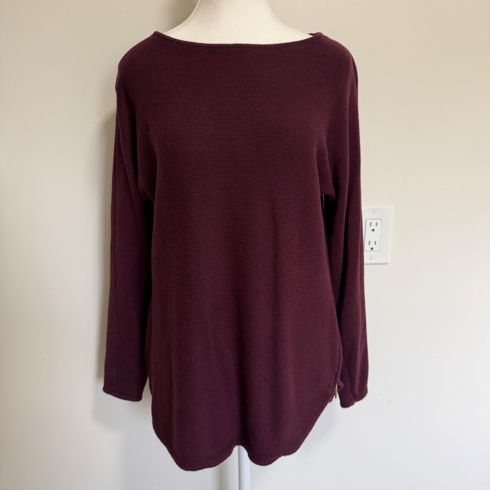 Michael Kors Boat Neck Side Zip Sweater Womens Small Burgundy Ribbed Knit